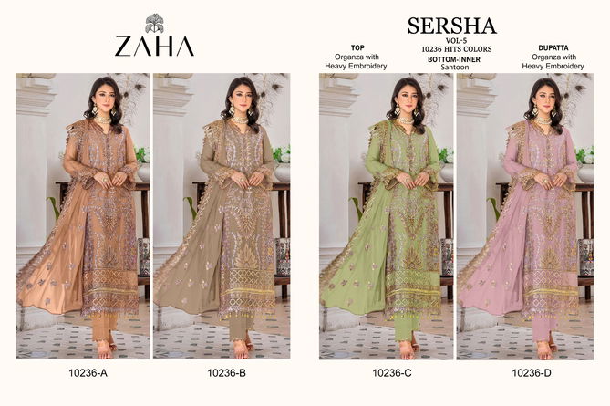 Sersha Vol 5 By Zaha Organza Pakistani Suits Wholesale Shop In Surat
